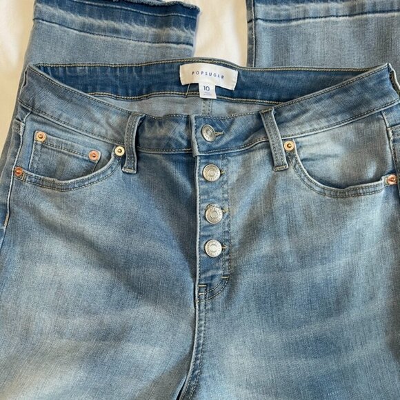 POPSUGAR Medium Wash Straight Leg High Rise Raw Hem Sz 10 W/ Tummy Control - Picture 6 of 8